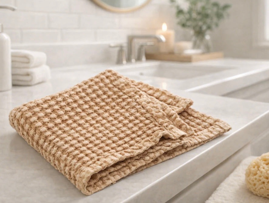 100% ORGANIC COTTON RUSTIC WAFFLE FACE WASHER - LIGHT RUST
