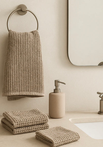 100% ORGANIC COTTON RUSTIC WAFFLE FACE WASHER - NATURAL