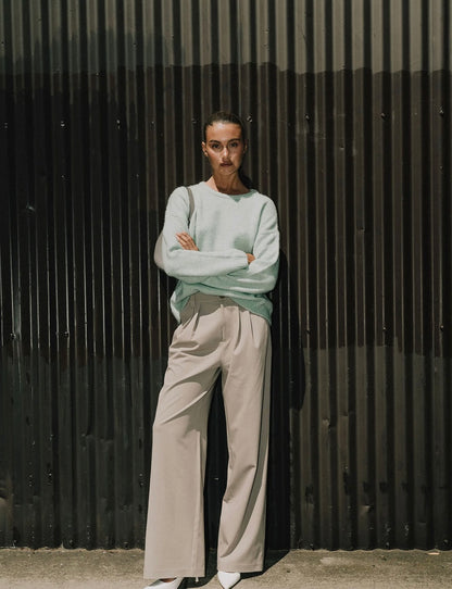OLIVIA WIDE LEG PANT - Oyster Grey