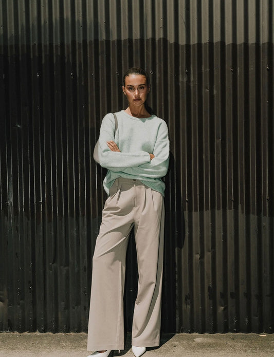 OLIVIA WIDE LEG PANT - Oyster Grey
