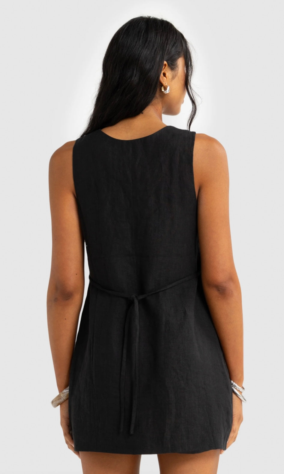 KODA LINEN MINI DRESS - Black