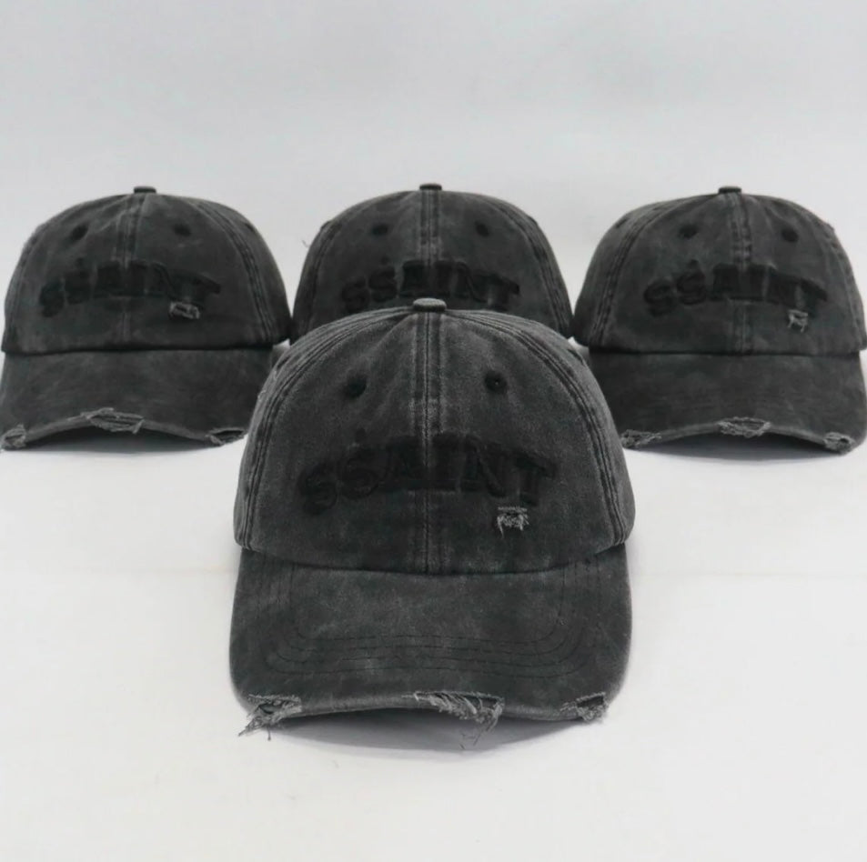 SSAINT LOGO CAP - BLACK ACID WASH