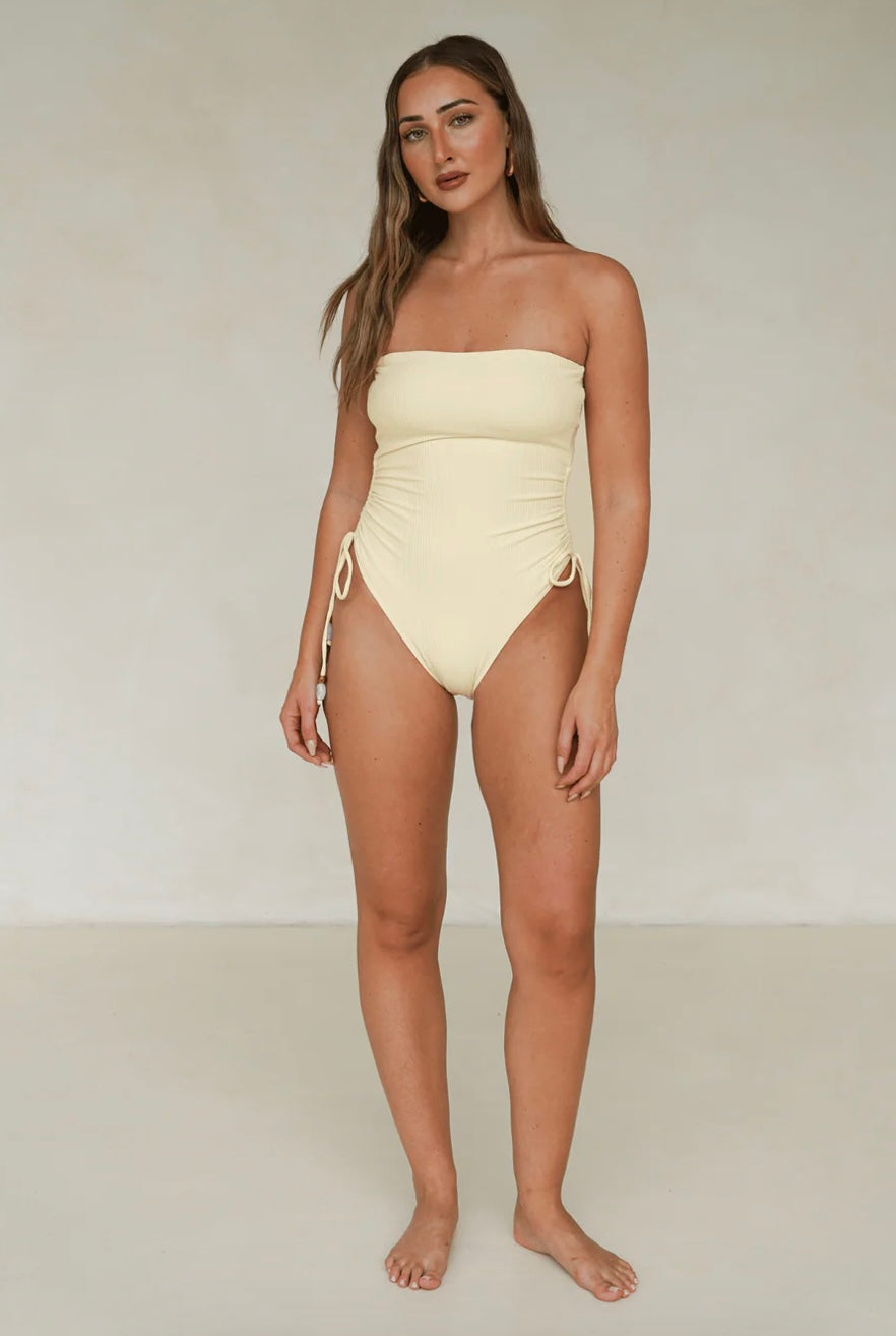 RUCHED SIDE TIE ONE PIECE- Butter