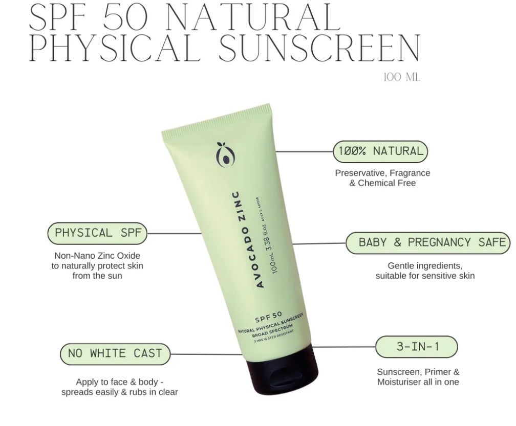 SPF 50 NATURAL PHYSICAL SUNSCREEN - Avocado Zinc