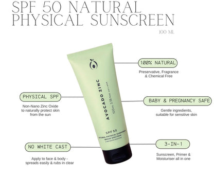 SPF 50 NATURAL PHYSICAL SUNSCREEN - Avocado Zinc