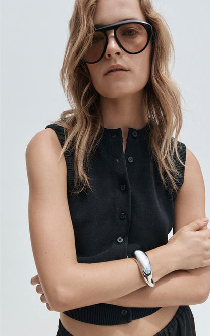CLYDE KNIT VEST TOP - BLACK