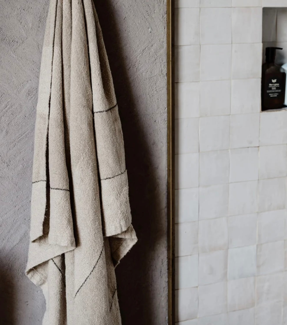 RETREAT BATH TOWEL - SET OF 2 - NATURAL / IVORY/ BLACK / 100x150cm