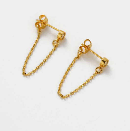 CRYSTAL CHAIN STUD - GOLD