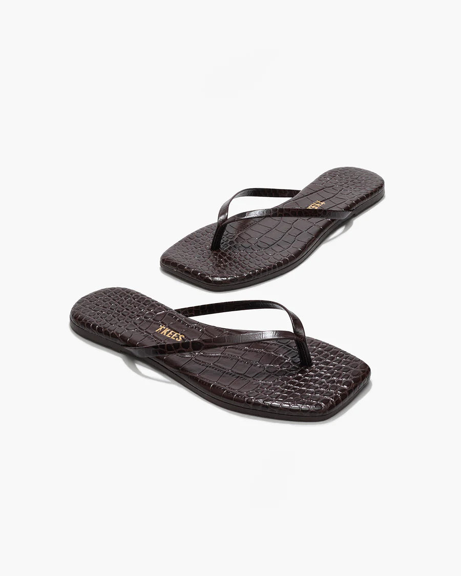 SQUARE TOE LILY CROC FLIP FLOPS - CAROB/CAROUBE