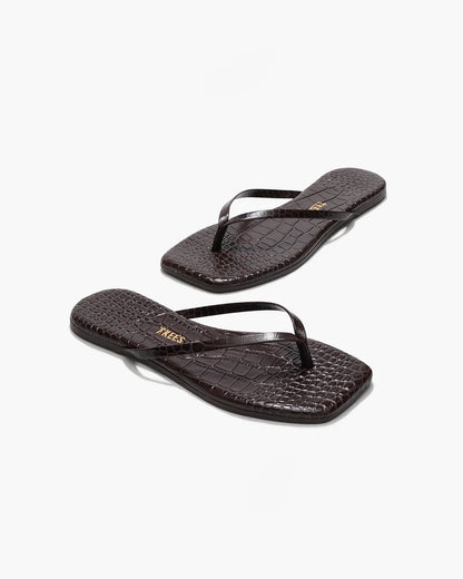 SQUARE TOE LILY CROC FLIP FLOPS - CAROB/CAROUBE