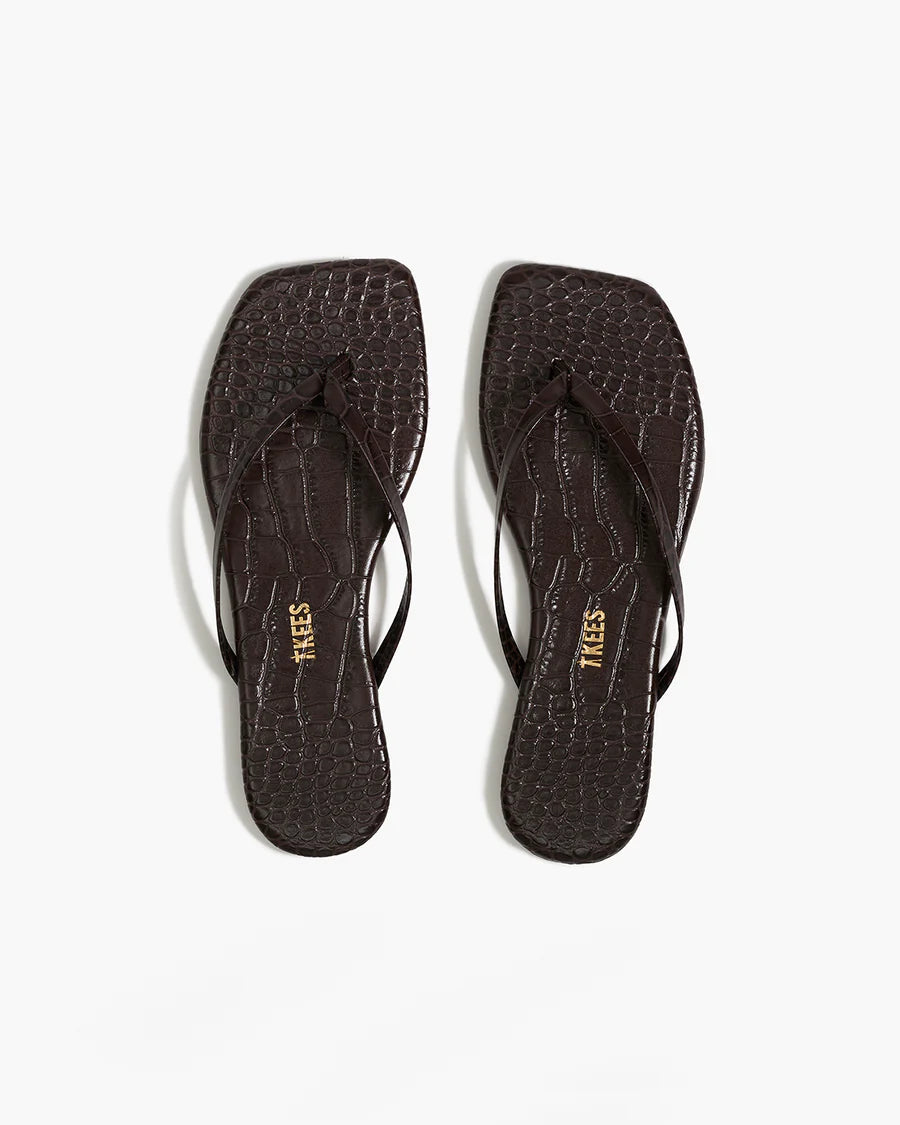 SQUARE TOE LILY CROC FLIP FLOPS - CAROB/CAROUBE