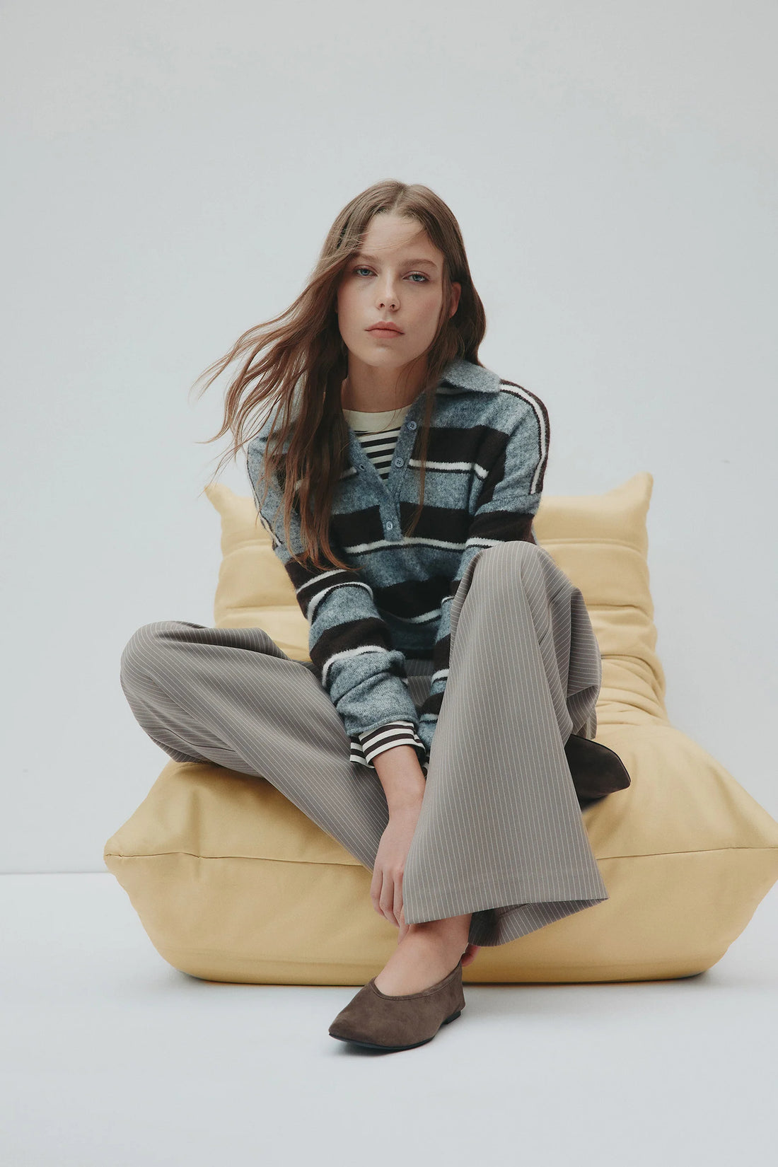 MAIA RUGBY KNIT - CHARCOAL STRIPE