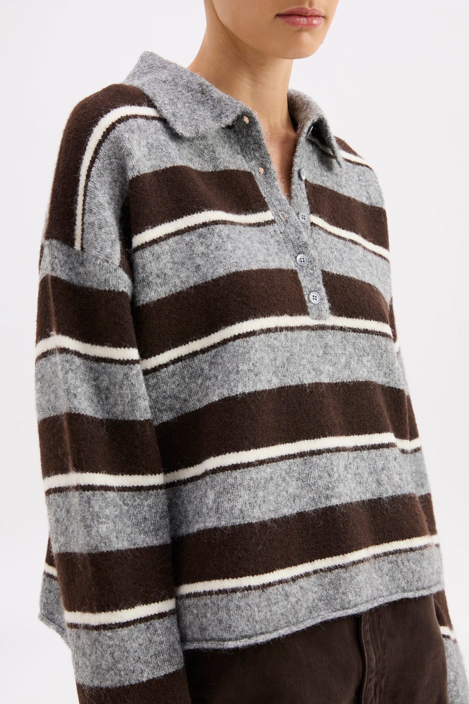 MAIA RUGBY KNIT - CHARCOAL STRIPE