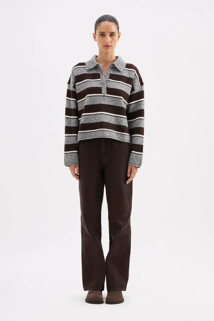 MAIA RUGBY KNIT - CHARCOAL STRIPE