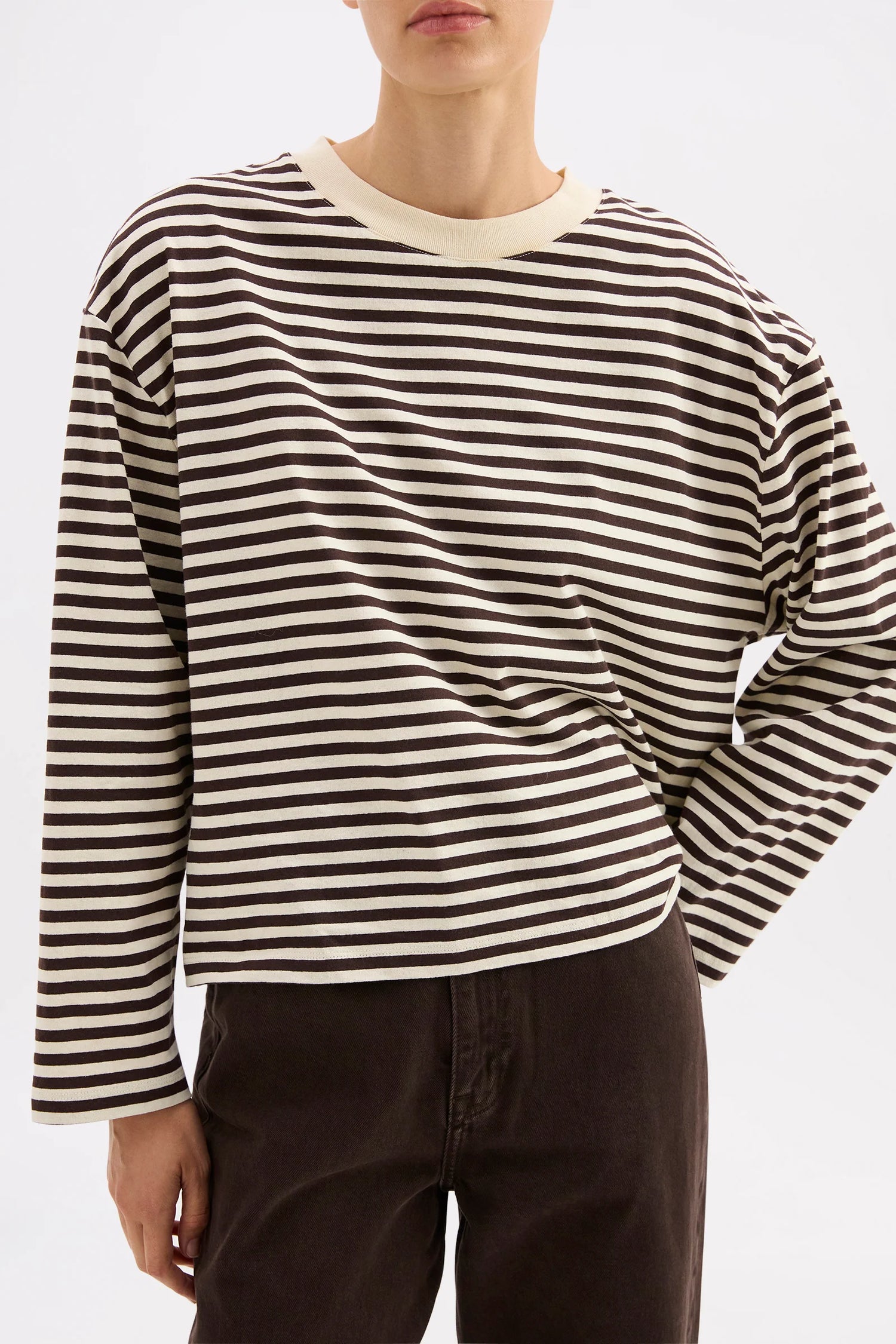 ORGANIC STRIPE LS TEE - ESPRESSO STRIPE