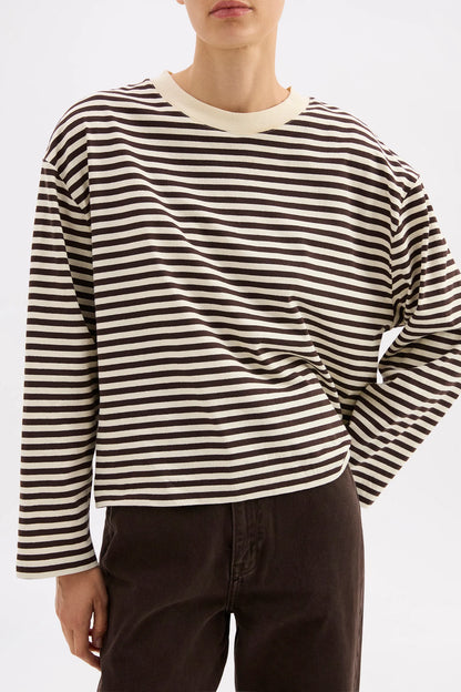 ORGANIC STRIPE LS TEE - ESPRESSO STRIPE