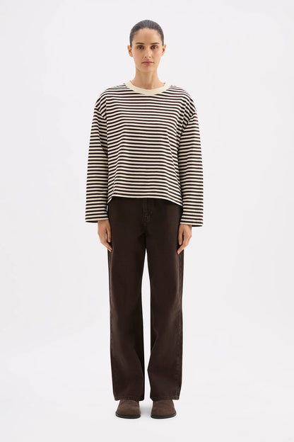 ORGANIC STRIPE LS TEE - ESPRESSO STRIPE