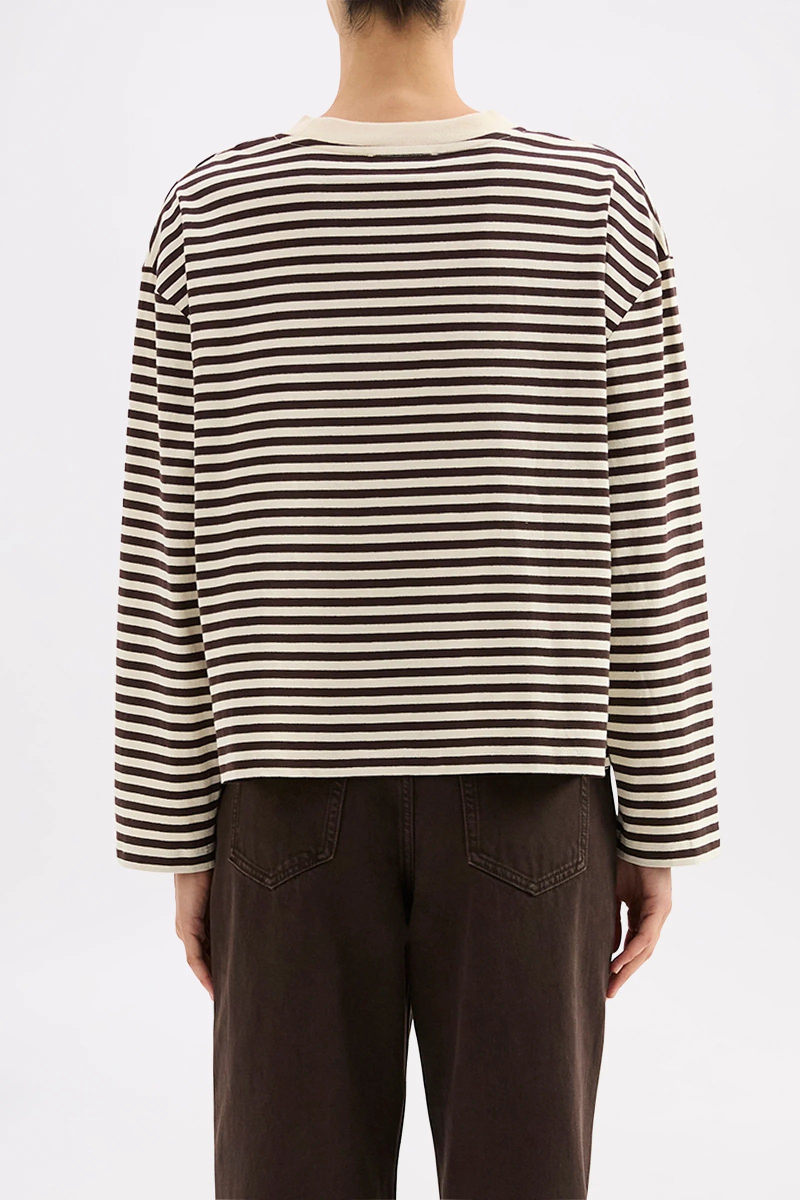 ORGANIC STRIPE LS TEE - ESPRESSO STRIPE