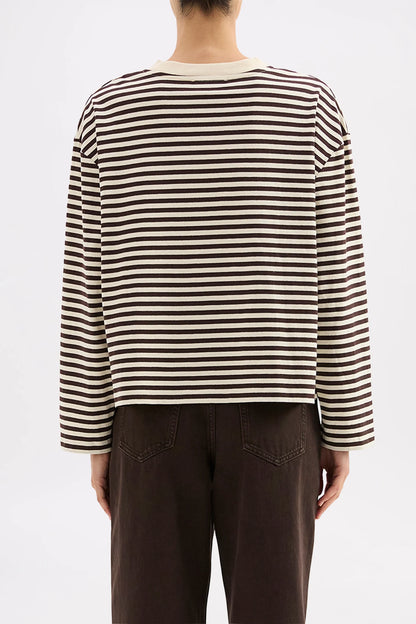 ORGANIC STRIPE LS TEE - ESPRESSO STRIPE
